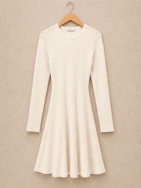 A.L.C. Ribbed Knit Mini Dress Cream A-Line Long Sleeve M